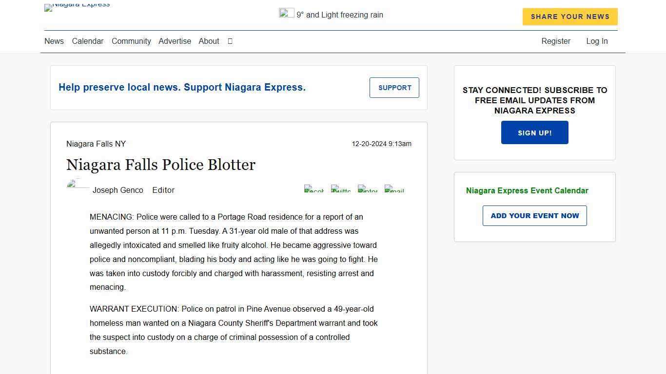 Niagara Falls Police Blotter | Niagara Express